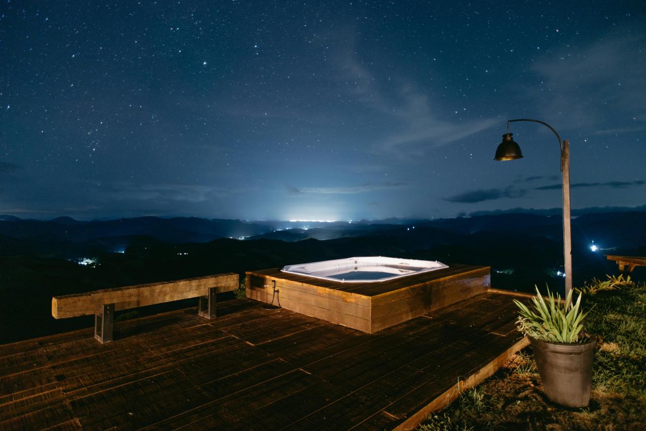 hot tub with led lighting at night