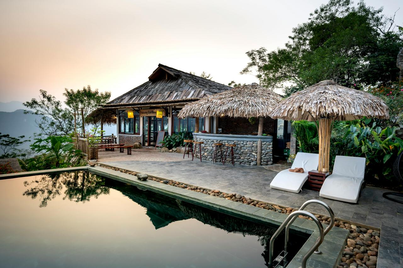 luxury cottage terrace riverside afternoon