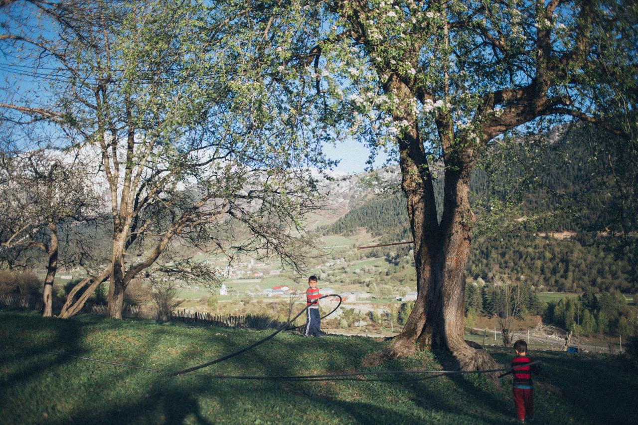 happy family children playing outdoors countryside