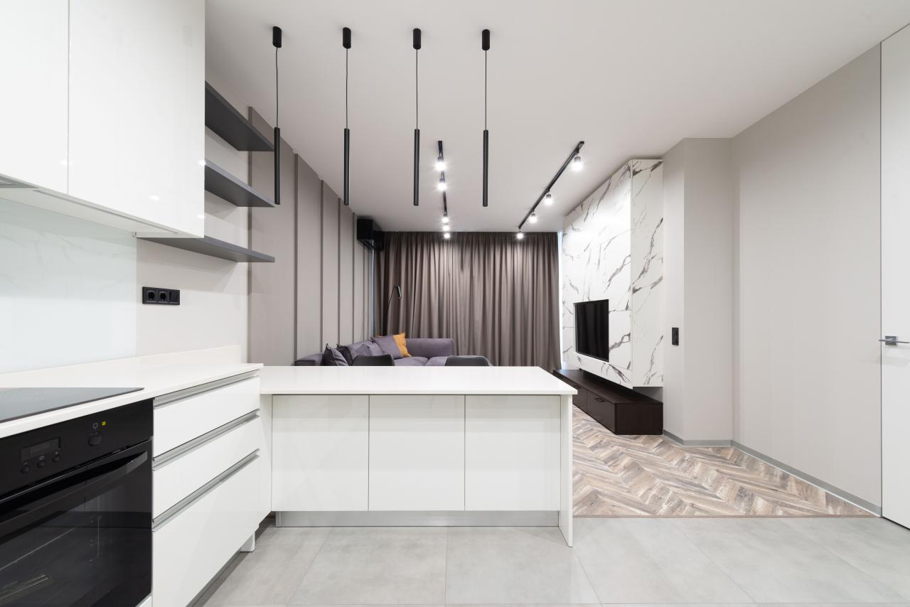 vacation rental interior with modern kitchen and living area