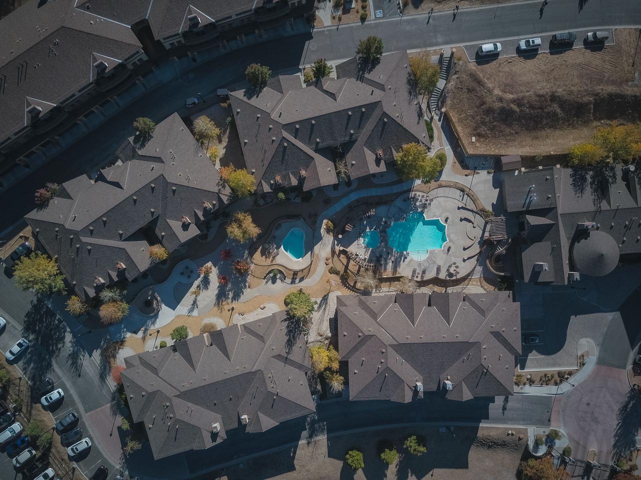 aerial view swimming pool summer garden house